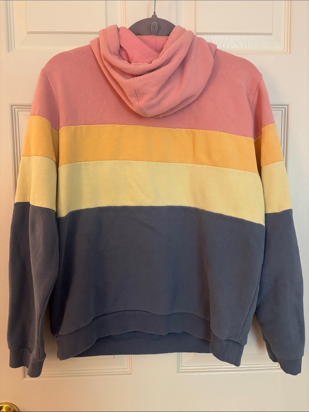 Marine Layer Men’s Colorblock Crewneck Hoodie in Pink, Yellow, Cream, Blue-Gray - Picture 4 of 4